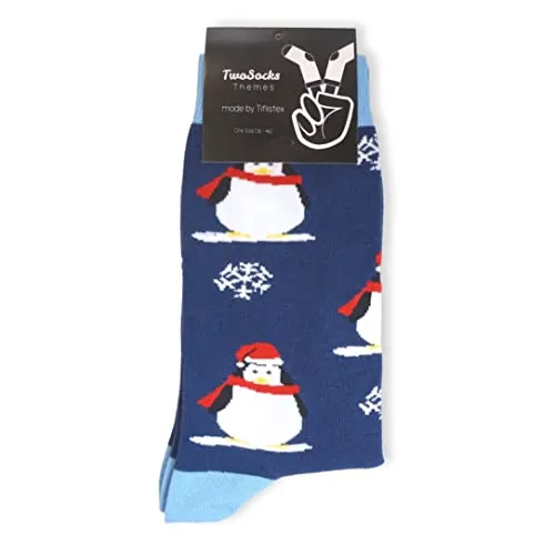 TwoSocks Pinguin Socken Damen und für Herren Weihnachtssocken Unisex One Size (Pinguin)