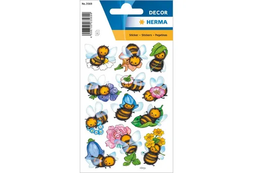 HERMA 3569 Aufkleber Bienen klein groß - 36 farbenfrohe Tiere Sticker mit lustigen Motiven, ideal für Fotoalben und kreative Bastelprojekte