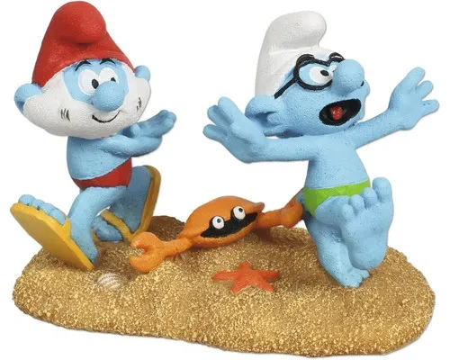 Aquariumdekoration AQUA DELLA Schlümpfe Strand mit Papaschlumpf & Brillenschlump