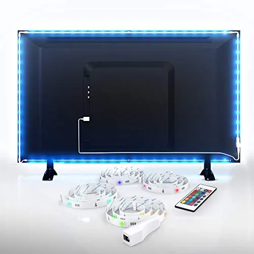 B.K.Licht LED-Streifen 2m USB RGB - LED-Stripes mit 36 dimmbaren RGB Leuchtdioden, selbstklebend für TV von 40-60 Zoll, sorgt für Kino- und Gamingflair und verringert Augenbelastung. Einfache Bedienung mit Fernbedienung.