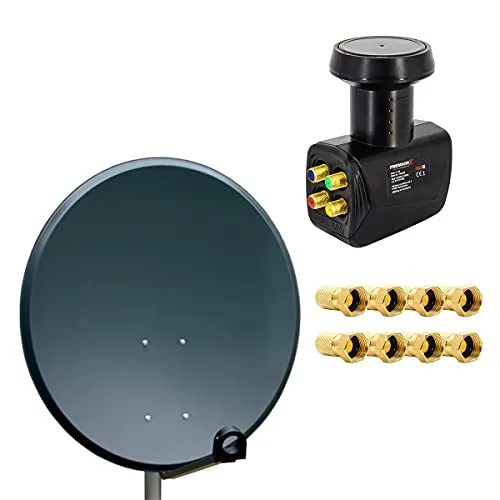 Premium X Satelliten-Komplettanlage 4 Teilnehmer - SAT-Antennen mit hochwertiger 60cm Aluminium Satellitenschüssel, ideal für 4 Teilnehmer, einfache Installation und hervorragende Signalqualität bei jedem Wetter.