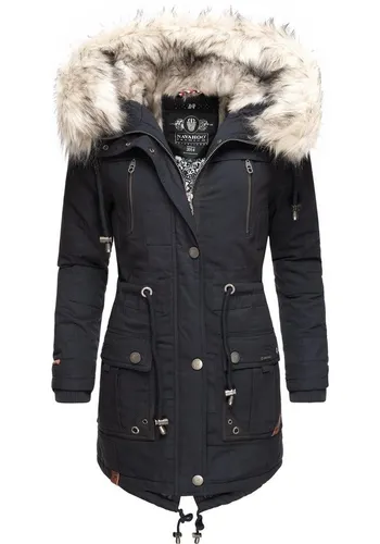 Navahoo Wintermantel Honigfee - Stylischer Baumwollparka mit Kunstfell-Kapuze - Mäntel: Modischer Damen Winterparka mit tailliertem Schnitt und kuscheliger Kunstfellkapuze, ideal für kalte Tage und Outdoor-Aktivitäten.