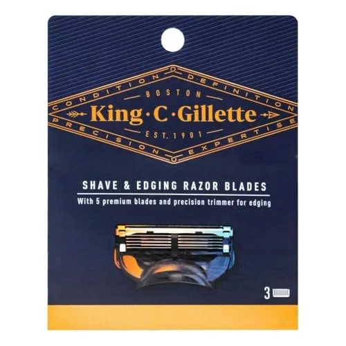 GILLETTE King Shave & Edging Razor Blades X 3 Cartridges, für Anwender, ideal für den täglichen Einsatz, mit Ref. 8083489