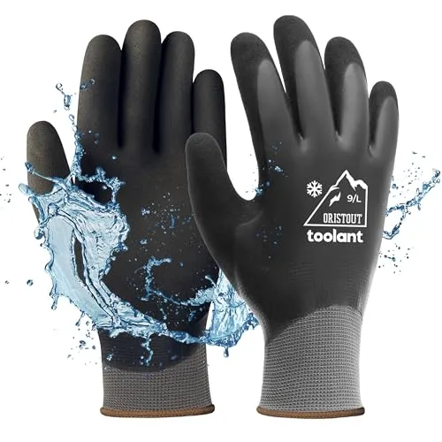 OriStout Winterarbeitshandschuhe, wasserdicht, Touchscreen, Grau, L, 1 Paar | Thermo Arbeitshandschuhe für Herren und Damen; Starker Grip; für Gartenarbeit, Kühlhaus, Landwirtschaft und Bau