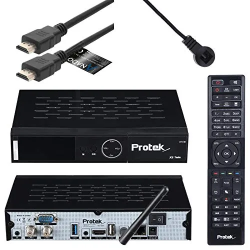 Protek X2 4K UHD Twin SAT Receiver - E2 Linux - 2X DVB-S2 Tuner - WiFi WLAN, Infrarot Sensor, USB 2.0 & 3.0, Multistream, HDTV, 2160p, HDR + Anadol HDMI Kabel [Astra & Hotbird vorprogrammiert]