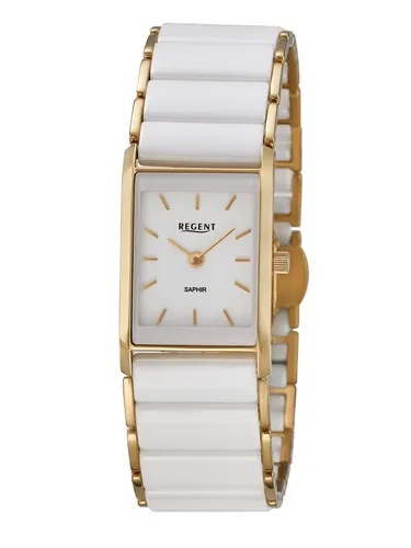 Regent F1582 Damen-Armbanduhr Edelstahl Vergoldet/Keramik Weiß