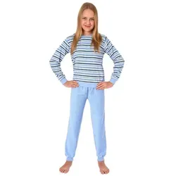 Normann Pyjama Mädchen Frottee Schlafanzug langarm - 291 13 572 blau 158/164 - Kinder-Nachtwäsche für Mädchen, aus weichem Frottee mit bequemen Bündchen, ideal für gemütliche Nächte.