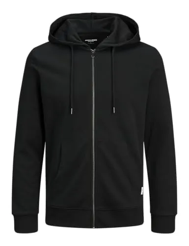 JACK & JONES Herren Basic Reißverschluss Baumwoll Hoodie - Schwarz - S - Kapuzenpullover für Herren, sportlicher Hoodie aus weicher Baumwolle mit praktischem Reißverschluss und Logo für einen lässigen Look.