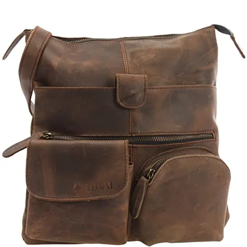 LECONI Umhängetasche Rinds-Leder 28x30x5cm – Vintage-Look für Damen & Herren