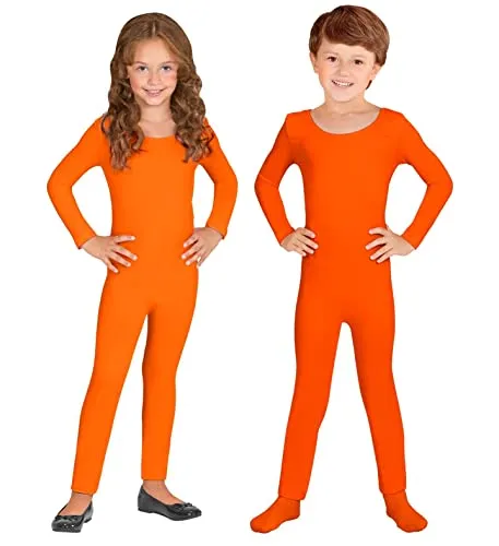 Widdmann Kostüm Langer Body orange - Kostüme, hochwertiger einteiliger Body für Kinder in leuchtendem Orange, ideal zum Wärmen und für kreative Kostümkombinationen an kalten Tagen.
