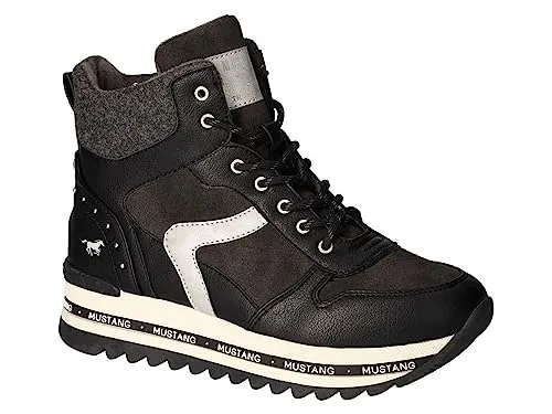 Mustang Damen Stiefelette Plateausohle Schnürboots 1364-505, Größe:37 EU, Farbe:Schwarz - Wanderschuhe mit stylischer Plateausohle, ideal für Abenteuer. Robustes Obermaterial und rutschfeste Sohle sorgen für Komfort und Sicherheit bei jedem Schritt.