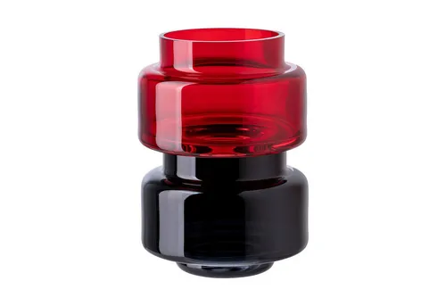 Fink Studio Teelichthalter NICE ONE 2er Set Teelichthalter - rot-schwarz - Glas - H.7cm x Ø 9,5cm (2er Set, 2 St), Kerzenhalter & Teelichtständer für stimmungsvolles Licht