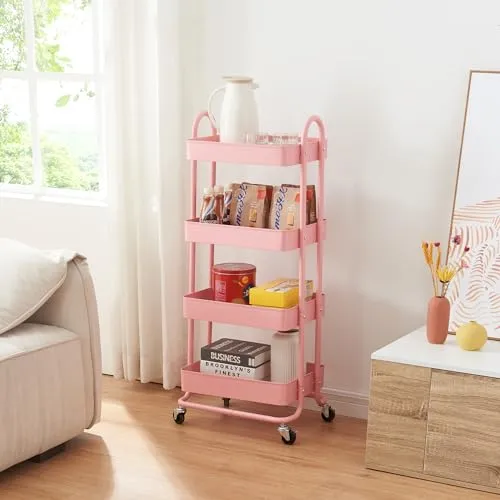 [en.casa] Servierwagen Pyhäntä - Vielseitiger Küchenwagen mit 4 Ebenen und Bremsen - Küchen Aufbewahrungswagen mit vier leichtgängigen Rollen und zwei Feststellbremsen für sicheren Stand. Ideal für Küche, Bad oder Büro – sorgt für Ordnung und elegantes Design.