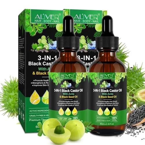 P-Beauty 2x 3in1 Haaröl, mit Rizinusöl, Amla & Schwarzkümmelöl 60ml - stärkt das Haar, für Haarwachstum, Feuchtigkeitspflege Haut & Haare - Öl gegen Haarausfall & Spliss - Haarpflege, Kopfhautpflege