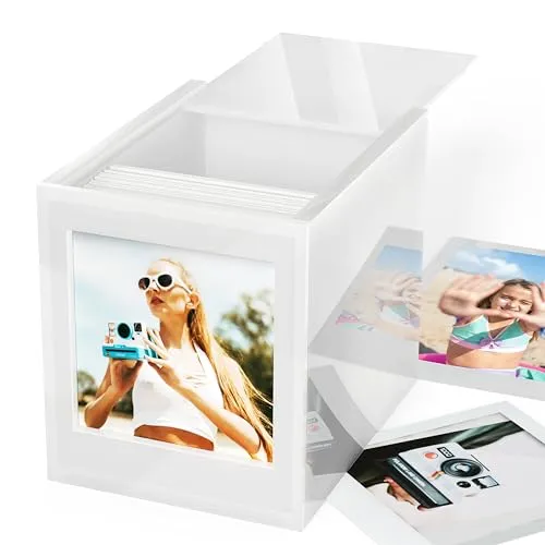 WINKINE Acryl-Polaroid-Foto-Aufbewahrungsbox für Polaroid i-Type/600/SX-70/Instax quadratische Folie, 10,7 x 8,9 cm, Rahmenbox mit Schiebedeckel, Hochzeitsgästebuch-Alternative, Instax-Bilderrahmen,
