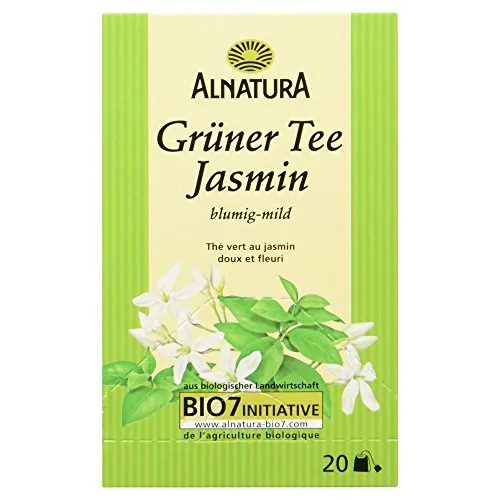 Alnatura Bio Grüner Tee Jasmin, 20 Beutel - Fein-herber Grüner Tee mit angenehmem Jasminduft. Ideal für entspannte Teestunden und eine harmonische Auszeit.