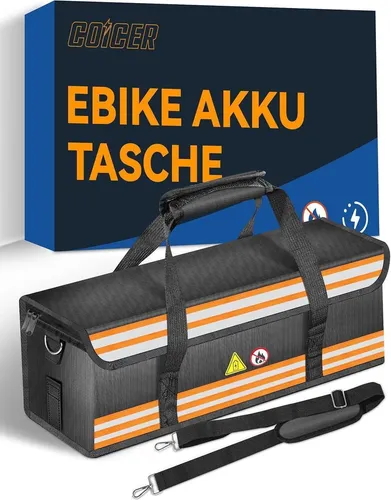 E-Bike Akku Tasche Schutz Feuerfest L Schultergurt 52x14.5x15cm