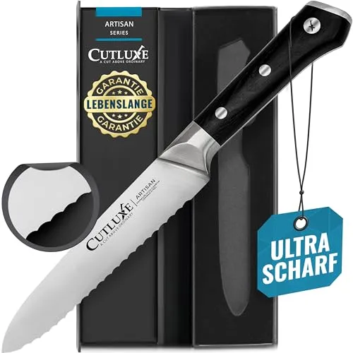 Cutluxe Wellenschliff Allzweckmesser – 13 cm Küchenmesser – Gebrauchsmesser – Obstmesser – Deutscher Stahl – Vollangel & Rasiermesserscharf – Ergonomisches Griffdesign – Artisan Serie