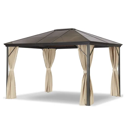 LECO Profi-Pavillon 300 x 365 cm - Gartenpavillon aus robustem Metall mit braunem Dach, idealer Schutz vor Sonne und Regen, perfekt für Gartenpartys und Veranstaltungen.