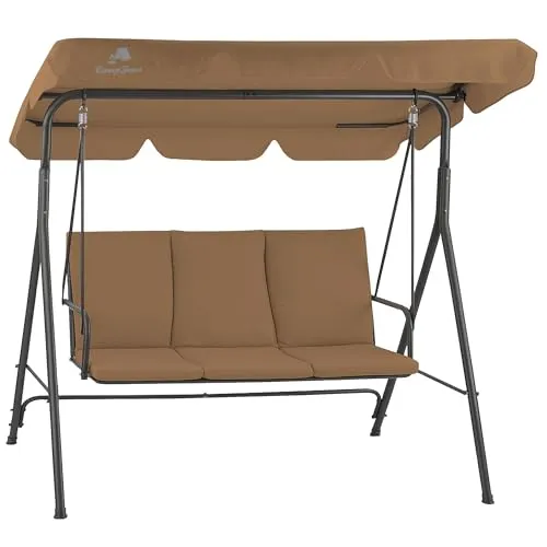 HinHocker Hollywoodschaukel 3-Sitzer mit Sonnendach - Braun, bis 250 kg - Genießen Sie entspannte Stunden im Freien mit der 3-Sitzer Hollywoodschaukel. Komfortable Kissen, ein verstellbares Sonnendach und stabiles Design sorgen für unvergessliche Momente im Garten oder auf der Terrasse.