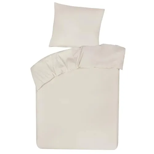 DoubleDry Bettwäsche 135x200 Set - 100% Baumwolle Bettbezug 135x200 cm + 1 Kissenbezug 80x80 cm, Bettwäsche 2-teilig mit Reißverschluss - bettbezüge (Beige)