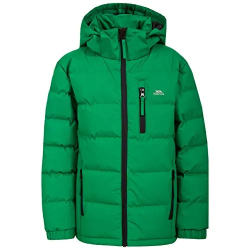 Trespass Herren Tuff Jacke, Grün (Clover) - Ideal für aktive Kids - Funktionsjacke für Kinder, wasserdicht bis 2.000mm, mit gepolsterter Zip-Off Kapuze und praktischen Reißverschlusstaschen.