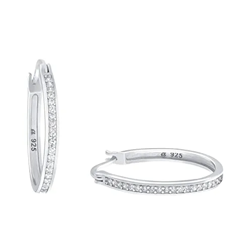 Amor Creolen 925 Sterling Silber mit Zirkonia - Ohrringe für Damen aus 925 Sterling Silber, funkelnde Zirkonia und praktischem Bügel-Verschluss, ideal für besondere Anlässe, geliefert in edler Schmuck Geschenk Box.