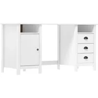 vidaXL Schreibtisch Hill Weiß 150x50 cm aus Massivholz - Kinderschreibtisch aus stabilem Kiefernholz mit 3 Schubladen und 2 Fächern für optimalen Stauraum – ideal für ein organisiertes Kinderzimmer.