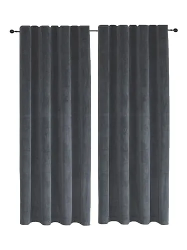 TiborTex Samt Vorhang 2er Set Kräuselband Anthrazit 140x175 cm Verdunkelungsvorhang Samt weich Gardine Blickdicht U-Band abdunkelnd