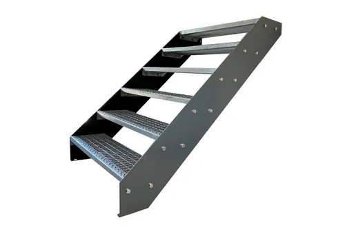 Kaminbau Mierzwa Außentreppe Premium Treppe Anthrazit Höhe Verstellbar, für Geschosshöhen bis 114 cm, Stufen Gitterroststufen nach DIN 24531, (Höhe 114 cm, Breite wählbar aus 60, 80, 100, 120, 140 cm), Gartentreppe Stahltreppe Wetterfest Rostfrei Feuer-Verzinkt Rutschfest
