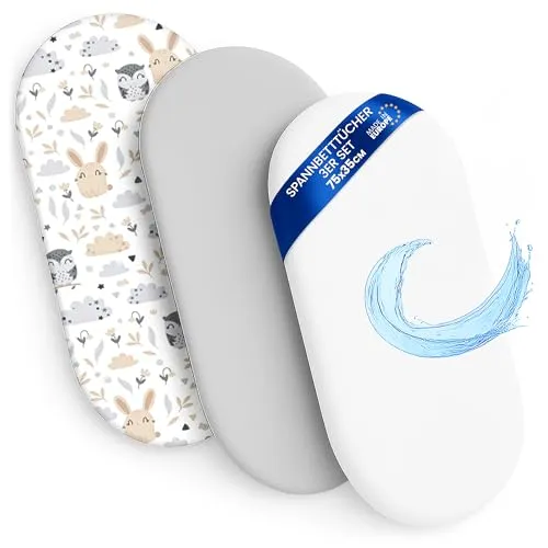 Totsy Baby Spannbettlaken Set für Kinderwagen und Stubenwagen - 2 x wasserdichte Spannbettlaken, ideal für Babys, aus 50% Baumwolle und 50% Polyester für optimalen Komfort und Schutz.