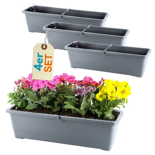 4x Blumen Kasten mit Wasserspeicher, 50 cm Anthrazit