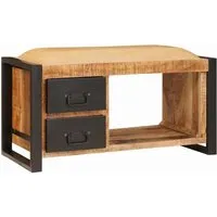 Produktbild vidaXL Bank mit Stauraum & Canvas – Raues Mangoholz 80x35x40 cm