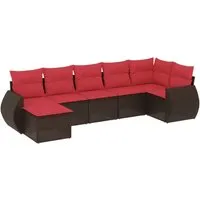 vidaXL 7-teiliges Gartensofa-Set mit Kissen, braun, Polyrattan - Stylisches Gartensofa-Set für Garten und Terrasse. Langlebiges Polyrattan, bequem gepolstert und modular anpassbar. Genießen Sie entspannte Stunden im Freien!