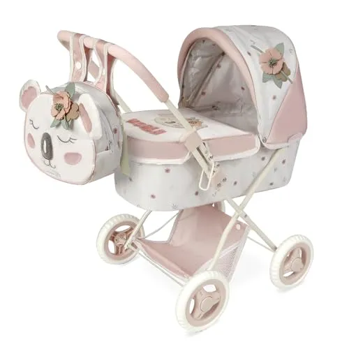 Puppenwagen Koala-Linie DeCuevas 85079 - Puppenwagen im niedlichen Koala-Design mit klappbarer Struktur und leisen Schaumstoffrädern. Inklusive passendem Rucksack und spezieller Matratze für die Babypuppe.