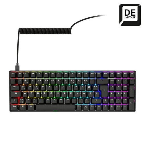 Sharkoon SGK50 S2 PBT Schwarz - RGB Gaming Tastatur mit Gateron GPRO Gelb - Gaming Tastatur mit vorinstallierten Gateron GPRO Gelb Schaltern und PBT-Tastenkappen für individuelles Tippgefühl und satten Klang. Ideal für Gamer, die Anpassung und Qualität schätzen.