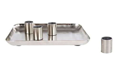 Metall Kerzenständer für 4 Stabkerzen 20 x 15 cm - Silber - Deko Tablett mit magnetischen Kerzenhaltern - Magnet Tafelkerzen Halter Kerzenleuchter Kerzenständer Adventsleuchter Adventskranz