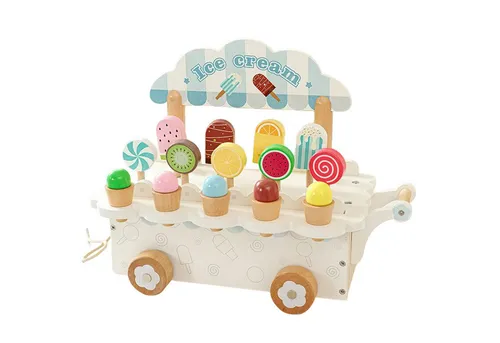 Esun Spielküche Eisdiele Holz für Kinder – 3-in-1 Spielset mit Eis Zubehör - VIELSEITIGES EISSPIELSET: Die hölzerne Eisdiele umfasst einen Eiswagen und verschiedene Eis am Stiel. Fördert spielerisch Mathe- und Sprachfähigkeiten. Robuste Bauweise sorgt für langanhaltenden Spielspaß!