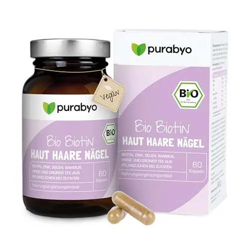 BIO Biotin Haut, Haare, Nägel - Kapseln - Biotinpräparate in hochwertiger Braunglasverpackung, vegan und nachhaltig, mit natürlichen Zutaten für gesunde Haut, Haare und Nägel.