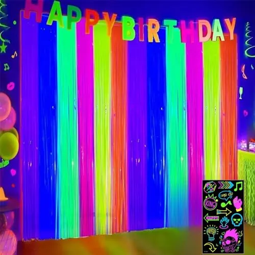 ZenyTra 2 Pack Neon Lametta Vorhänge 6 Farben (1x2m)