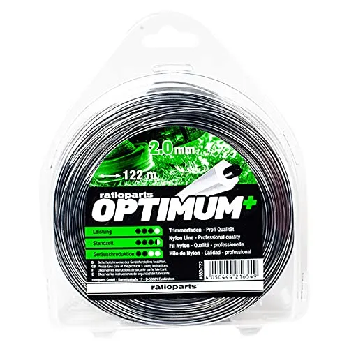 RATIOPARTS Optimum Nylonfaden 2,0 mm - 122 m Trimmerfaden - Rasentrimmerfäden mit 5-Kant Profil für effektives Mähen und lange Haltbarkeit, ideal für Garten- und Landschaftspflege.