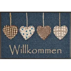 wash+dry by Kleen-Tex Fußmatte Cottage Hearts - Rechteckige Schmutzfangmatte in blau/beige, rutschhemmend und ideal für In- und Outdoor. Pflegeleicht und waschbar, perfekt für Eingangsbereiche.