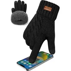LuxusKollektion Strickhandschuhe Herren Touchscreen Thermo Fleece Schwarz