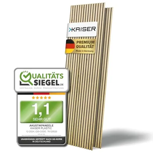 Kaiser plastic® Akustikpaneele Holz in Eiche - 120 x 60 cm - Moderne Akustikelemente aus Holzfurnier und Filz, die Schall absorbieren und gleichzeitig für ein edles Ambiente sorgen. Ideal für Wohnzimmer, Büros und Schlafzimmer.
