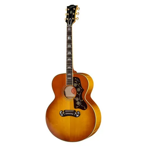 Gibson SJ-200 60s Original Heritage Cherry Sunburst Westerngitarre - Legendäre Westerngitarre im Super Jumbo-Format mit massiver Sitka-Fichtendecke und AAA-Ahornkorpus. Inklusive hochwertigem Koffer, ideal für Bühne und Studio.