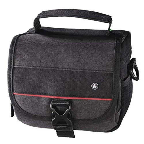 Hama Kameratasche „Valletta“ für Digitalkamera (Fototasche für Fotokamera und Videokamera, mit Gürtelschlaufe, Zubehörfächern und Inneneinteilung, Umhängetasche, 14,5 x 7,5 x 10,5 cm) schwarz