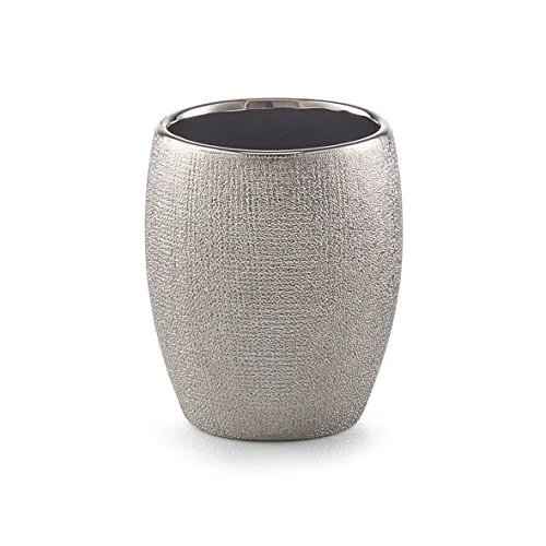 Zeller 18754 Zahnputzbecher Glitter, Steinzeug, Silber, ca. 8,1 x 8,1 x 9,8 cm, 8.1 x 8.1 x 9.8000000000000007 cm