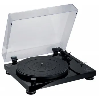 Audio-Technica AT-LPW50PB Plattenspieler - Plattenspieler mit elegantem Design, Bandantrieb für exzellente Klangqualität und vielseitige Abspielgeschwindigkeiten von 33,3 und 45 RPM.