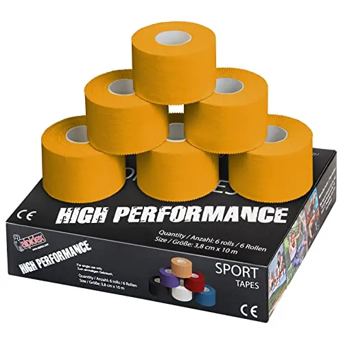 ALPIDEX 6 Rollen Sport Tape Set 3,8 cm x 10 m Gelenk Tapeverband Viele Farben Reißbares Unelastisches Sporttape Hautfreundlich Handball Fußball Volleyball, Farbe:gelb