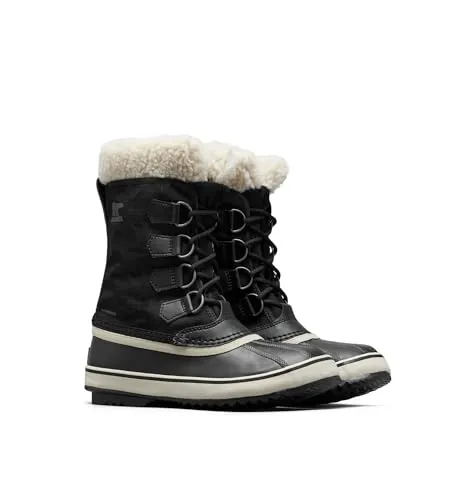 Sorel WINTER CARNIVAL WATERPROOF Damen Schneestiefel, Schwarz (Black x Stone) - Wanderschuhe, wasserdicht und ideal für winterliche Abenteuer mit hervorragendem Grip auf rutschigen Oberflächen.